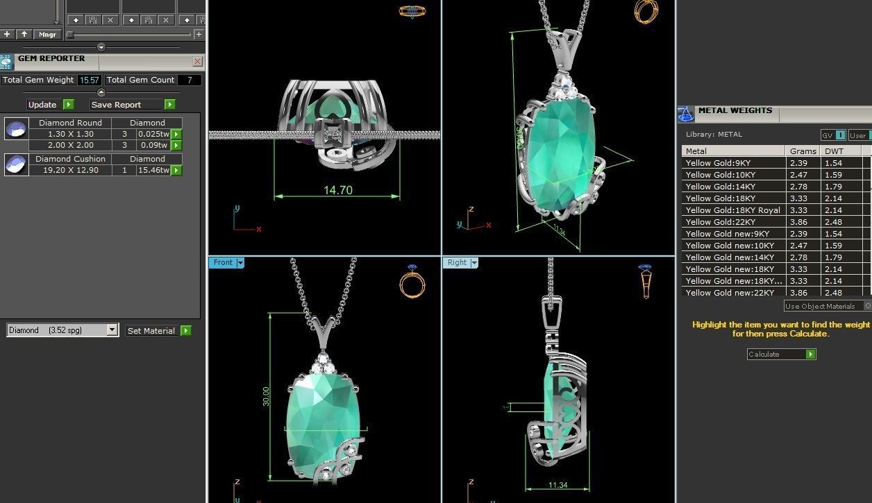 pendant-4504 emerald and diamond pendant 3D print model_6