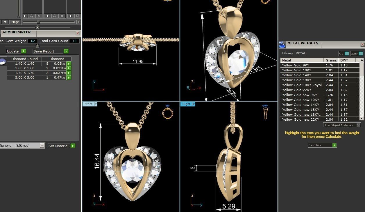 pendant-4485 diamond pendant gold 3D print model_6