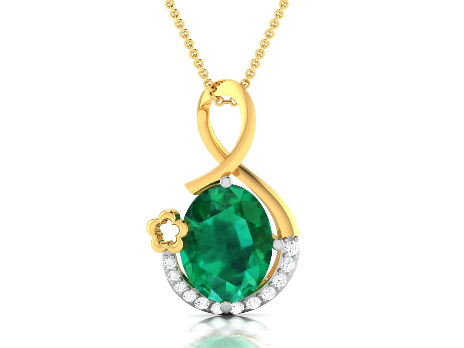 pendant-4428 emerald pendant with diamonds 3D print model_4