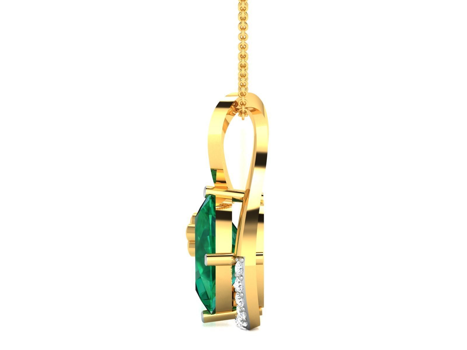 pendant-4428 emerald pendant with diamonds 3D print model_6