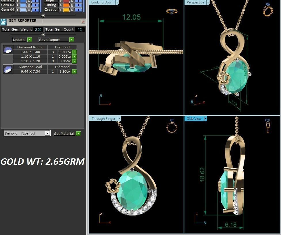 pendant-4428 emerald pendant with diamonds 3D print model_1