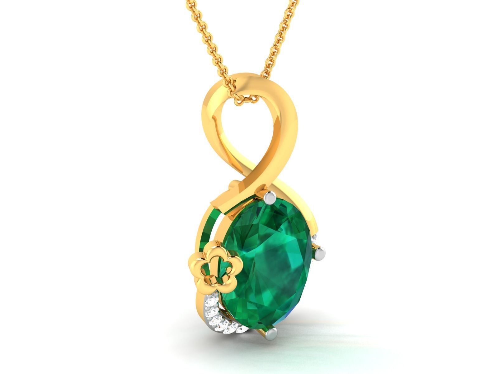 pendant-4428 emerald pendant with diamonds 3D print model_3