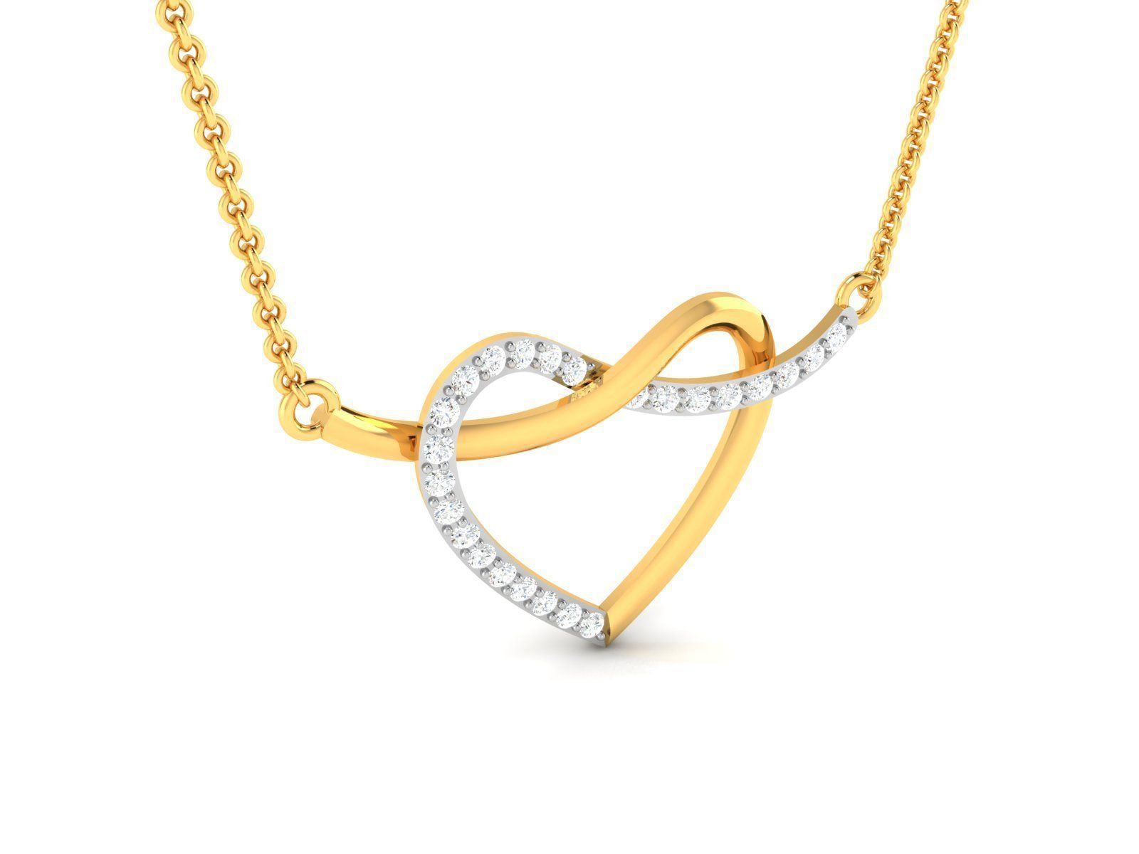 Necklace-4378 gold heart necklace with diamonds 3D print model_2