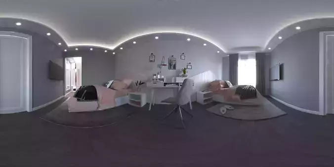 Modern Childbedroom-Young room interior 3D model pink-white