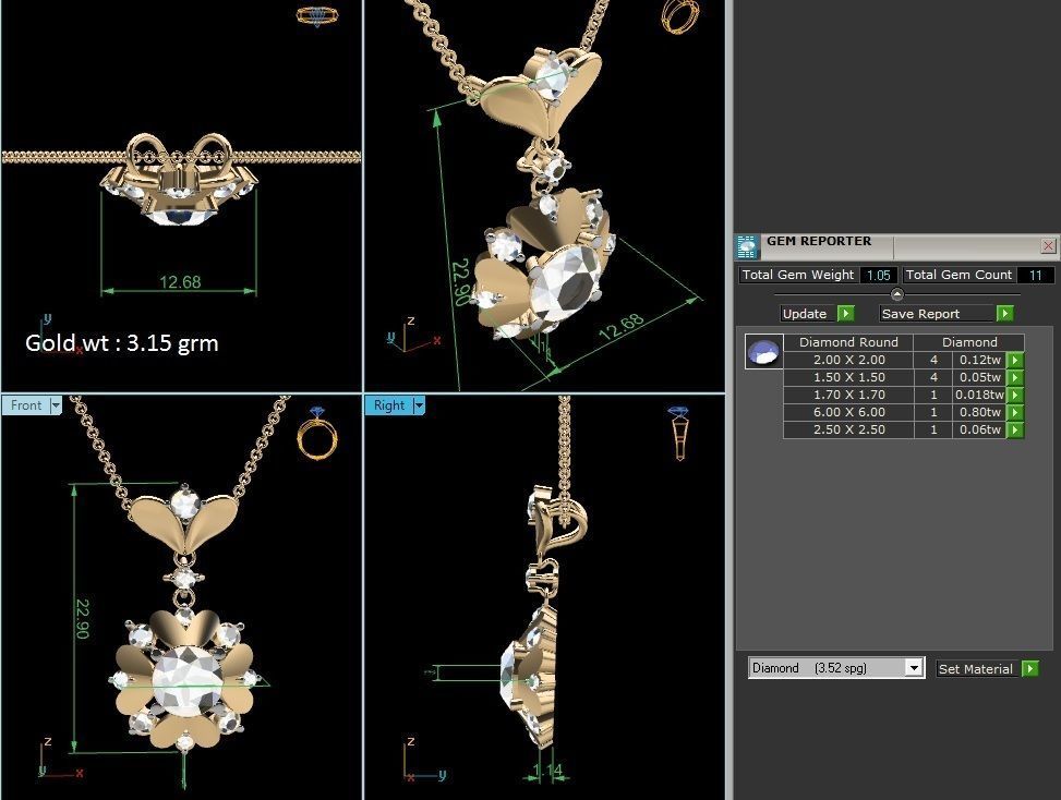 pendant-4265 solitaire diamond pendant gold 3D print model_5