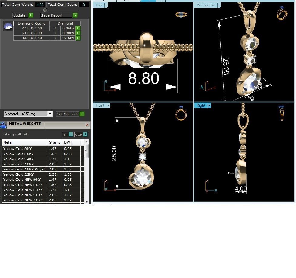 pendant-4126 diamond pendant gold 3D print model_5