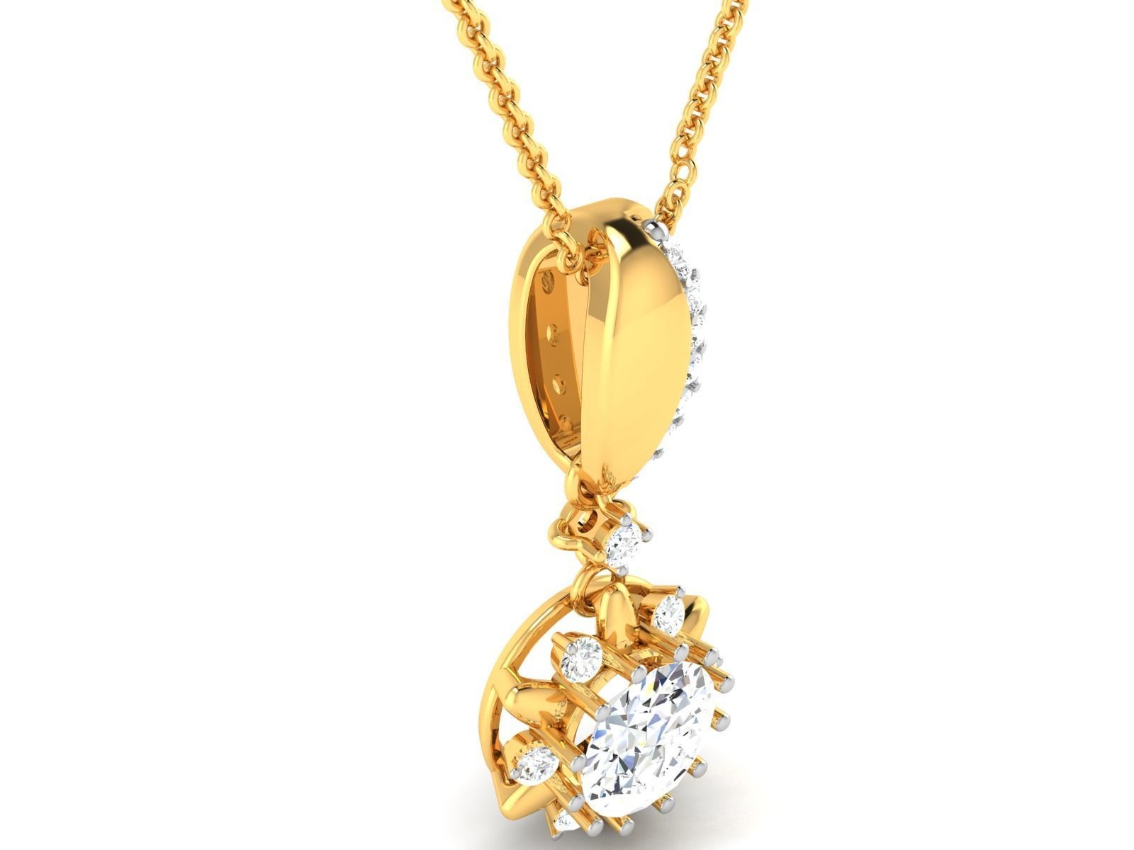 pendant-4110 oval diamond pendant gold 3D print model_2