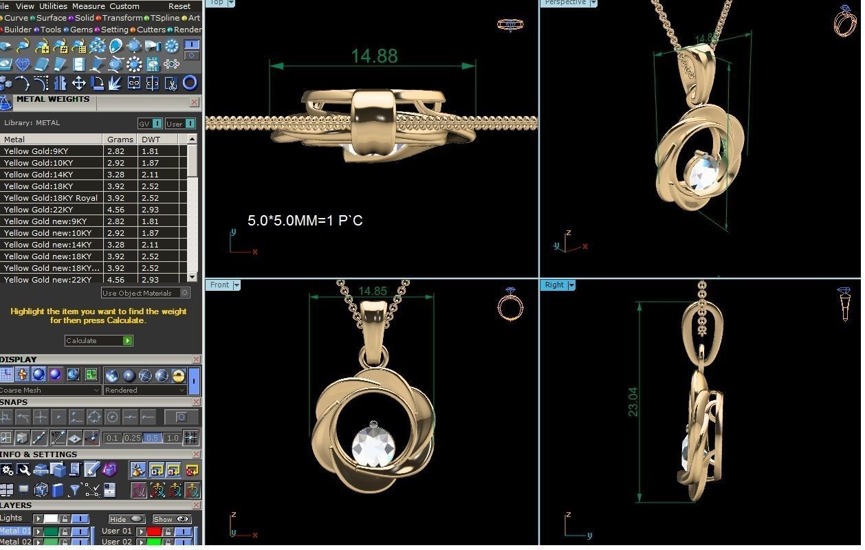 pendant-4082 gold pendant with diamond in center 3D print model_6