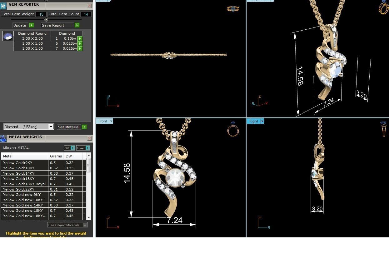 pendant-4034 diamond pendant gold 3D print model_1