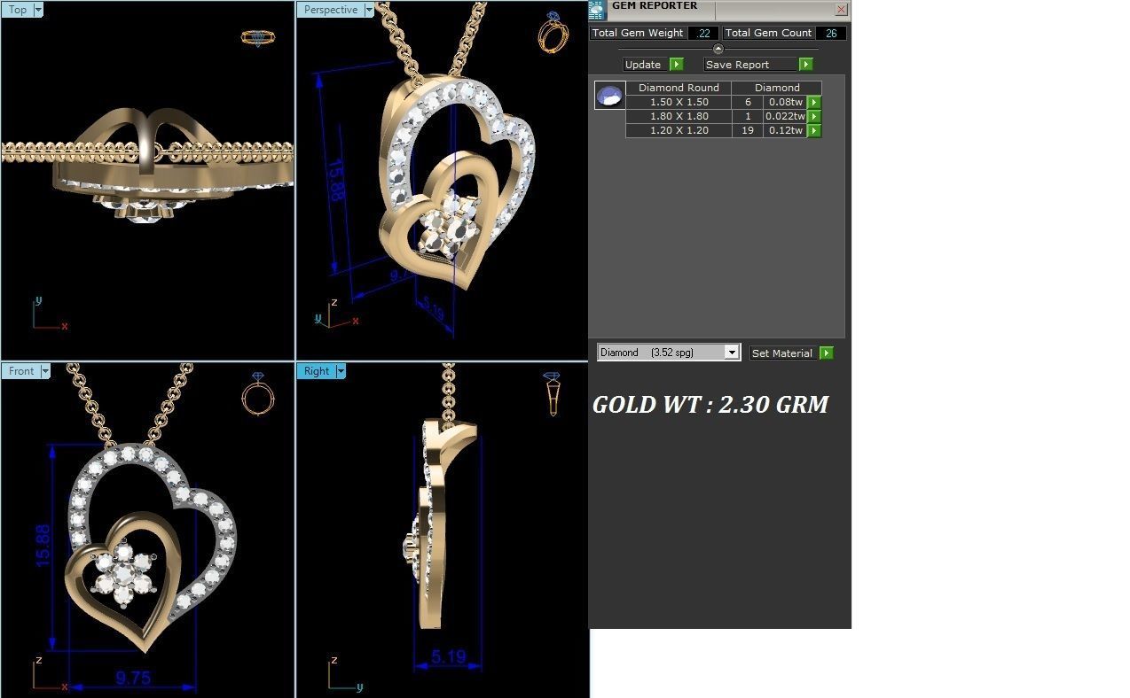 pendant-3804 diamond pendant gold 3D print model_1