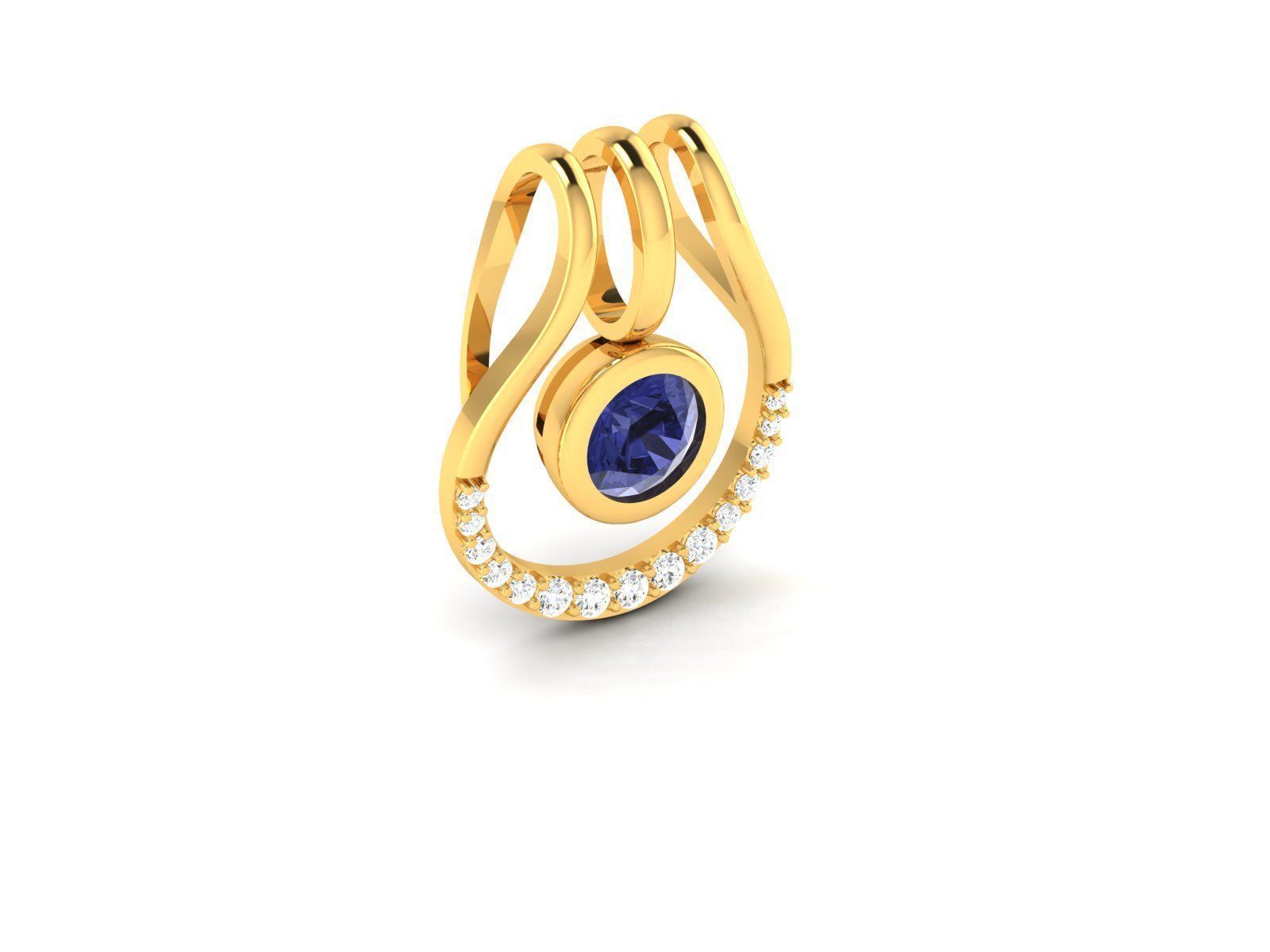 pendant-3697 sapphire and diamond pendant gold 3D print model_2