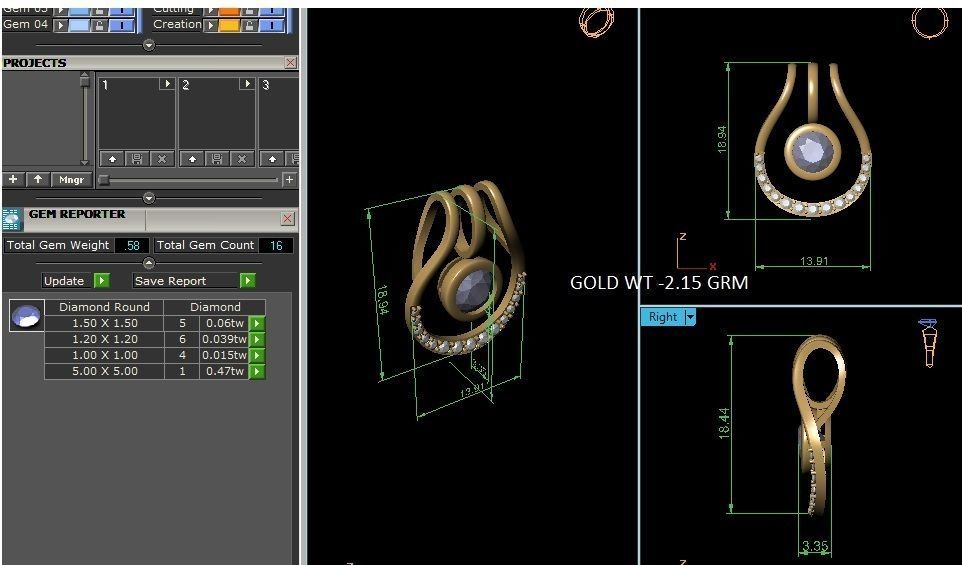 pendant-3697 sapphire and diamond pendant gold 3D print model_7