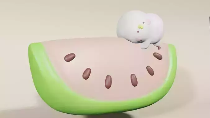 KANAHEI-piske watermelon slice with cat