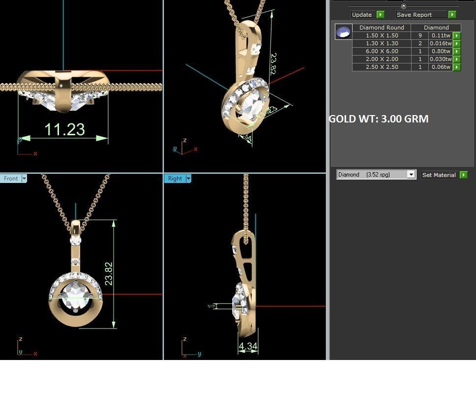 pendant-3562 diamond pendant gold 3D print model_6