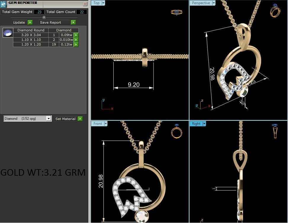 pendant-3480 diamond pendant gold 3D print model_6