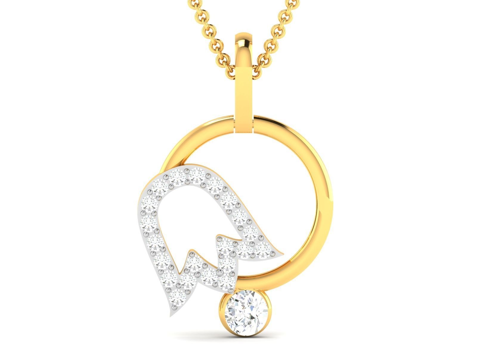 pendant-3480 diamond pendant gold 3D print model_3