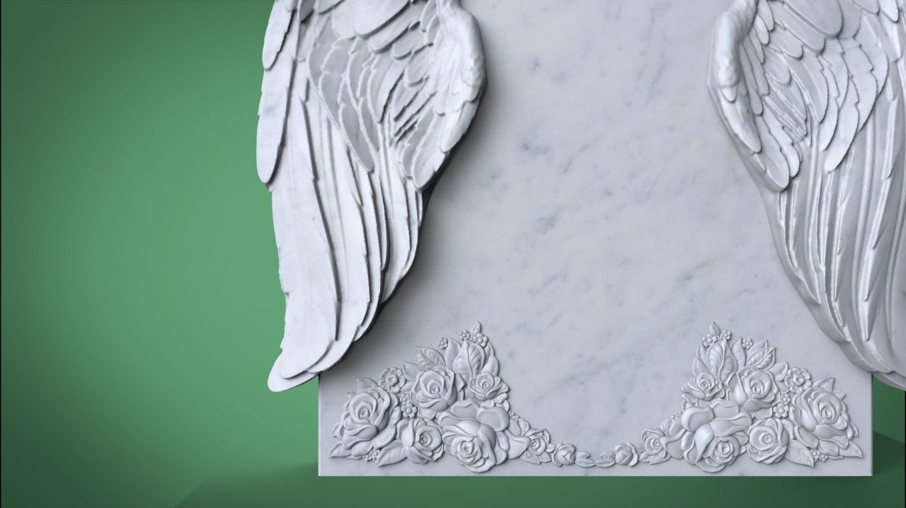 Memorial tombstone with wings 3D print model_4