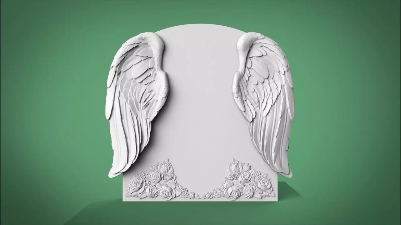 Memorial tombstone with wings 3D print model_0