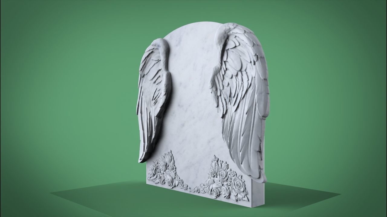 Memorial tombstone with wings 3D print model_2