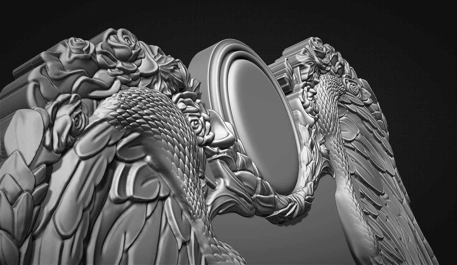 Memorial tombstone with wings 3D print model_6