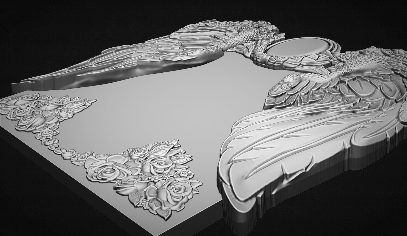 Memorial tombstone with wings 3D print model_9