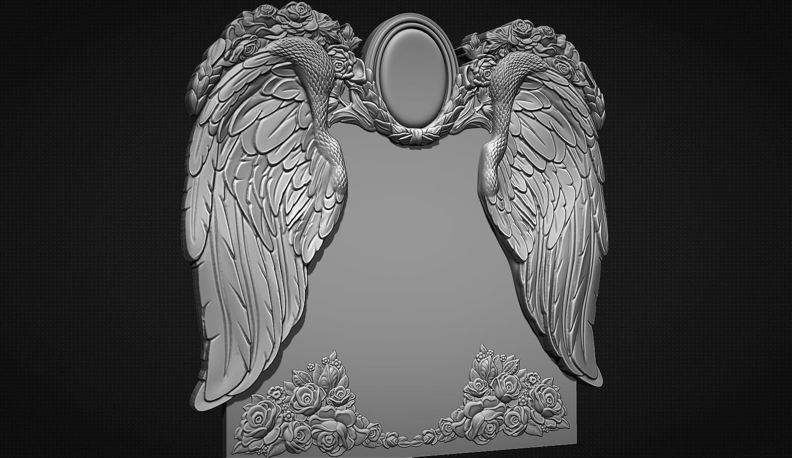 Memorial tombstone with wings 3D print model_2