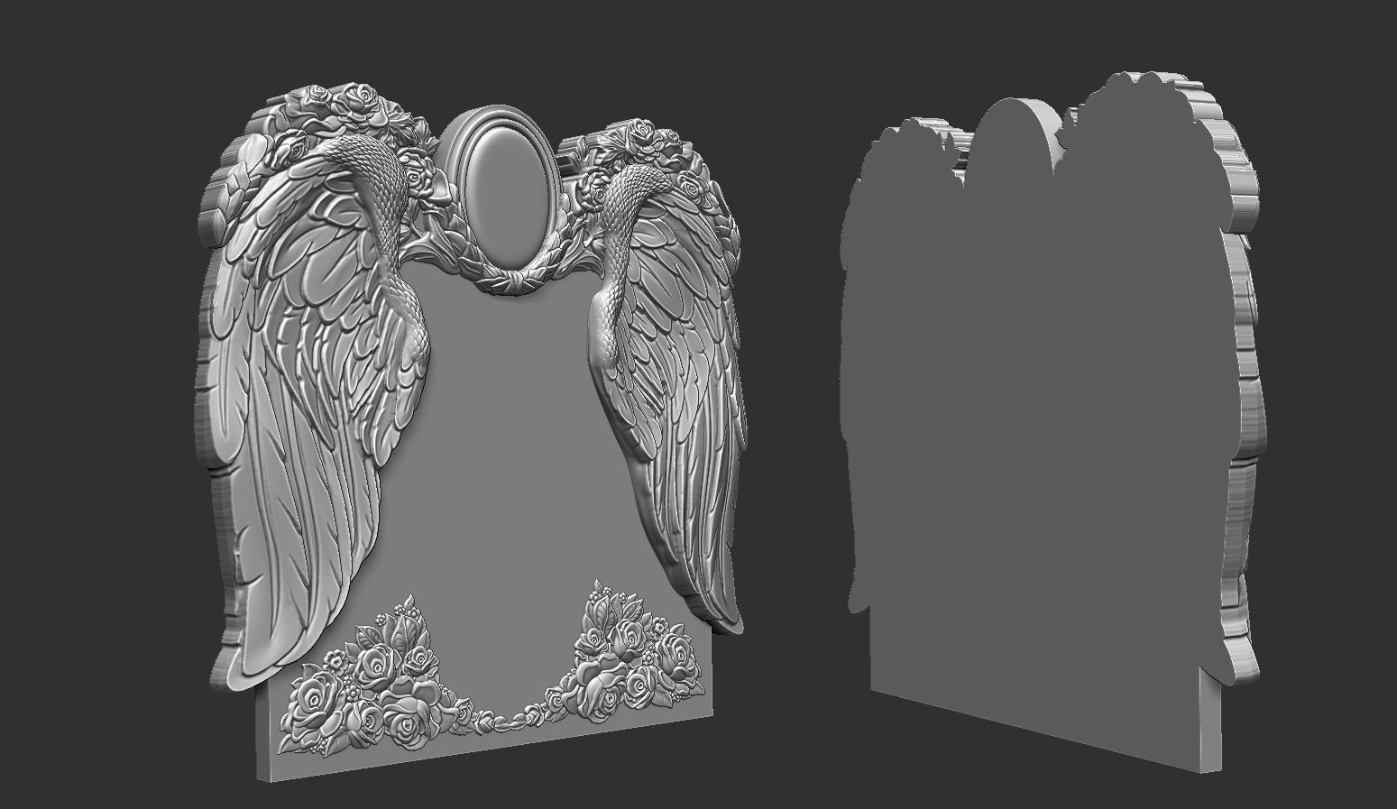 Memorial tombstone with wings 3D print model_4
