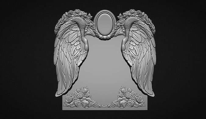 Memorial tombstone with wings 3D print model