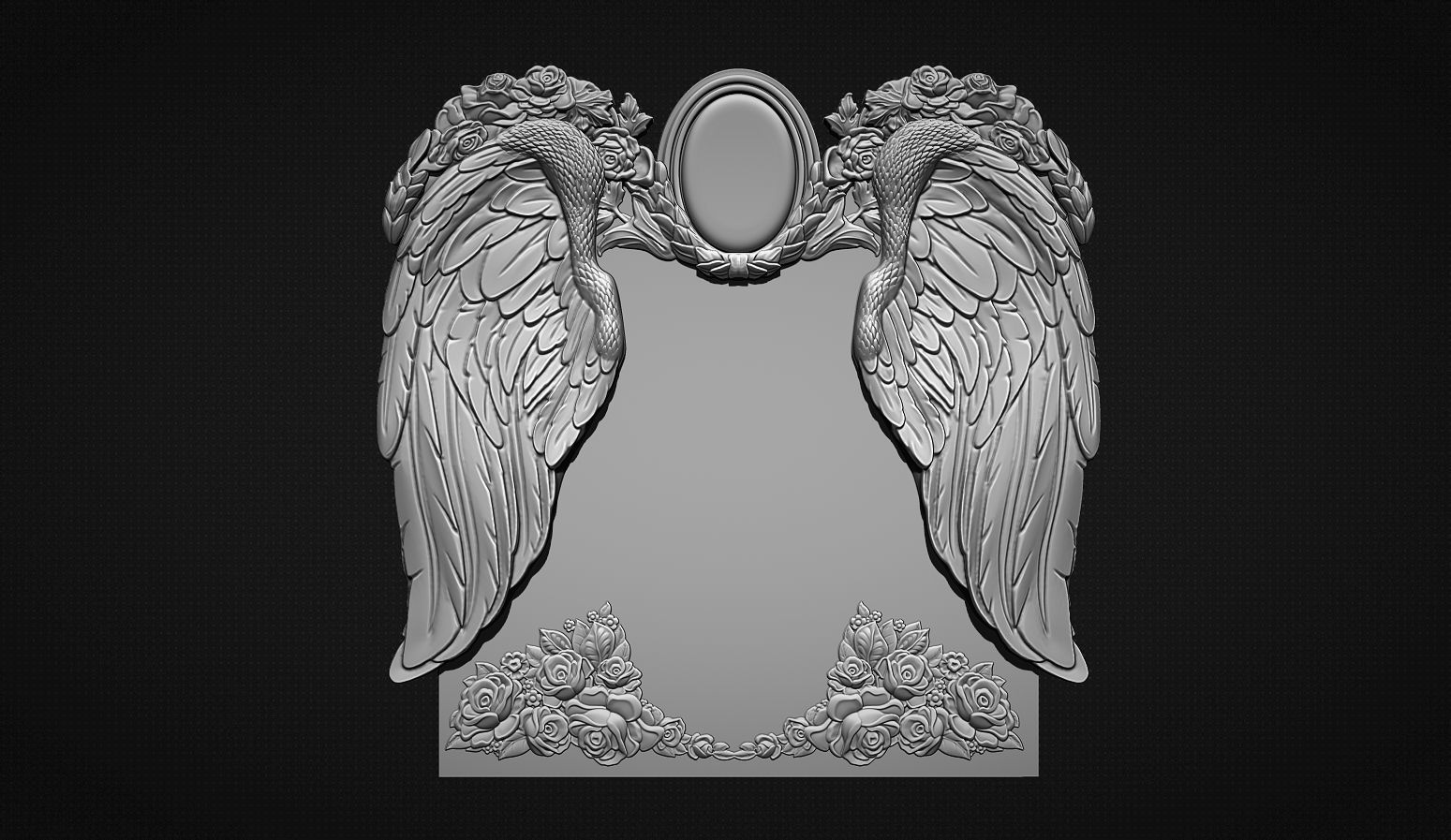 Memorial tombstone with wings 3D print model_0