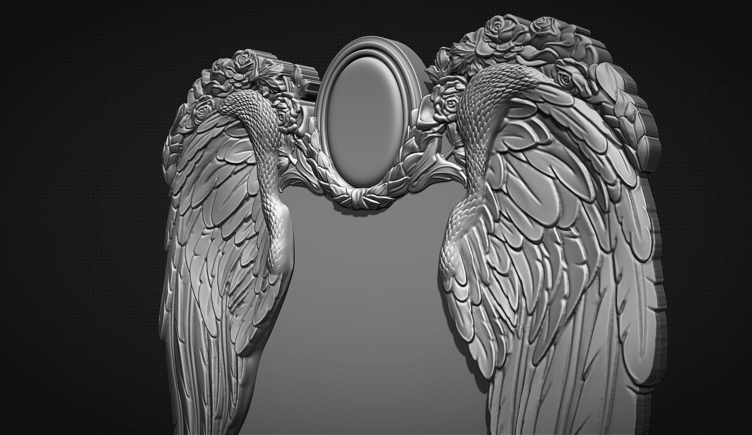Memorial tombstone with wings 3D print model_7