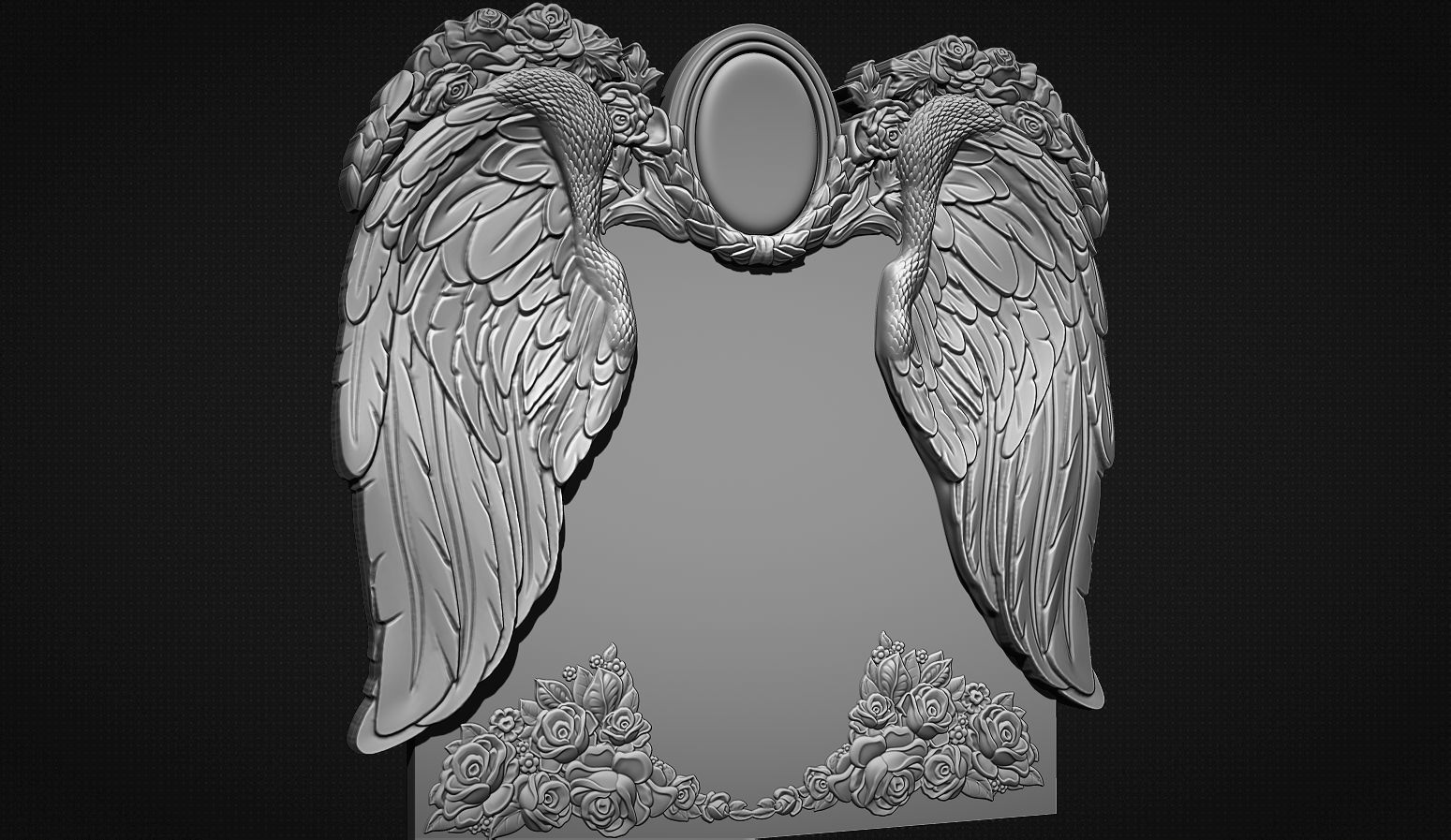 Memorial tombstone with wings 3D print model_1