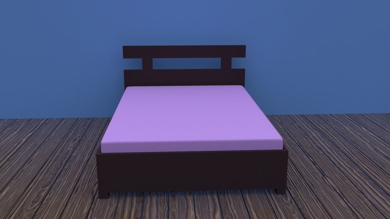 Bed - minimal wooden bed furniture Low-poly 3D model_2