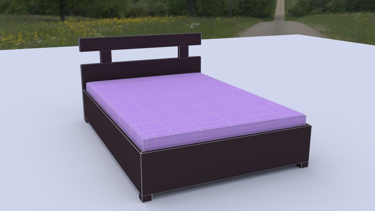 Bed - minimal wooden bed furniture Low-poly 3D model_4