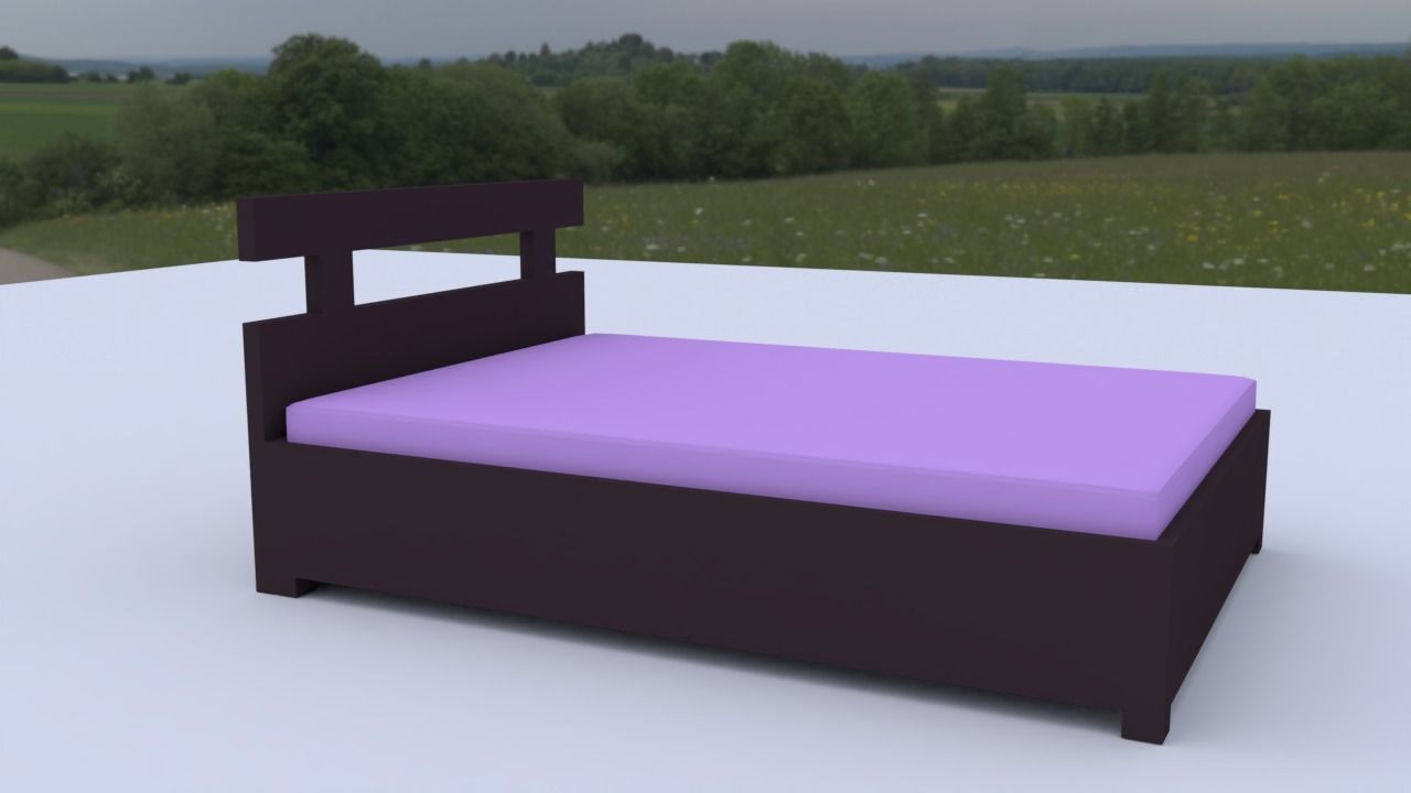 Bed - minimal wooden bed furniture Low-poly 3D model_3