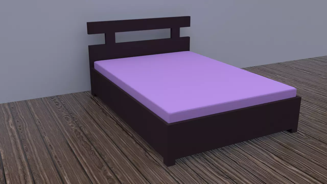 Bed - minimal wooden bed furniture Low-poly 3D model_0