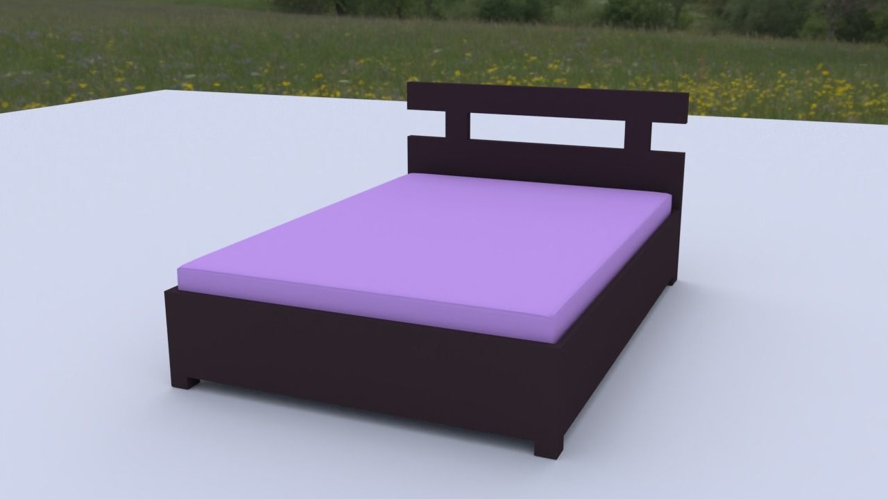 Bed - minimal wooden bed furniture Low-poly 3D model_1