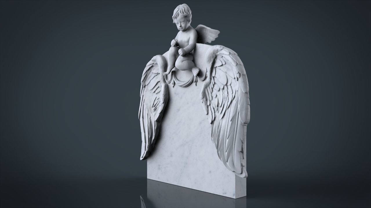 Memorial tombstone with baby angel 3D print model_6