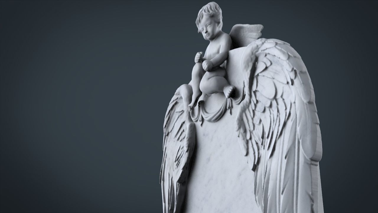 Memorial tombstone with baby angel 3D print model_2