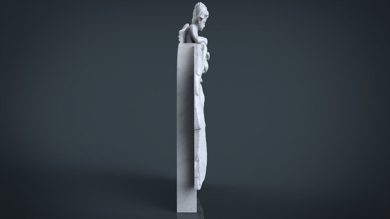 Memorial tombstone with baby angel 3D print model_7