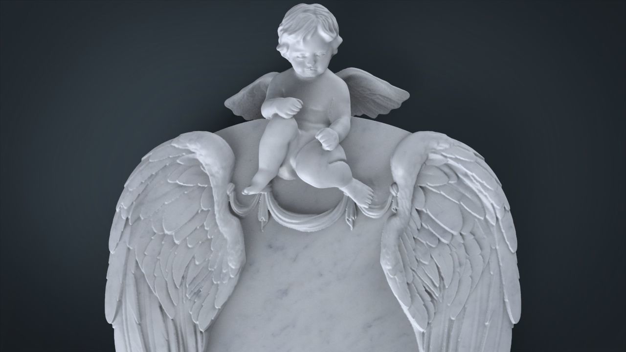Memorial tombstone with baby angel 3D print model_5