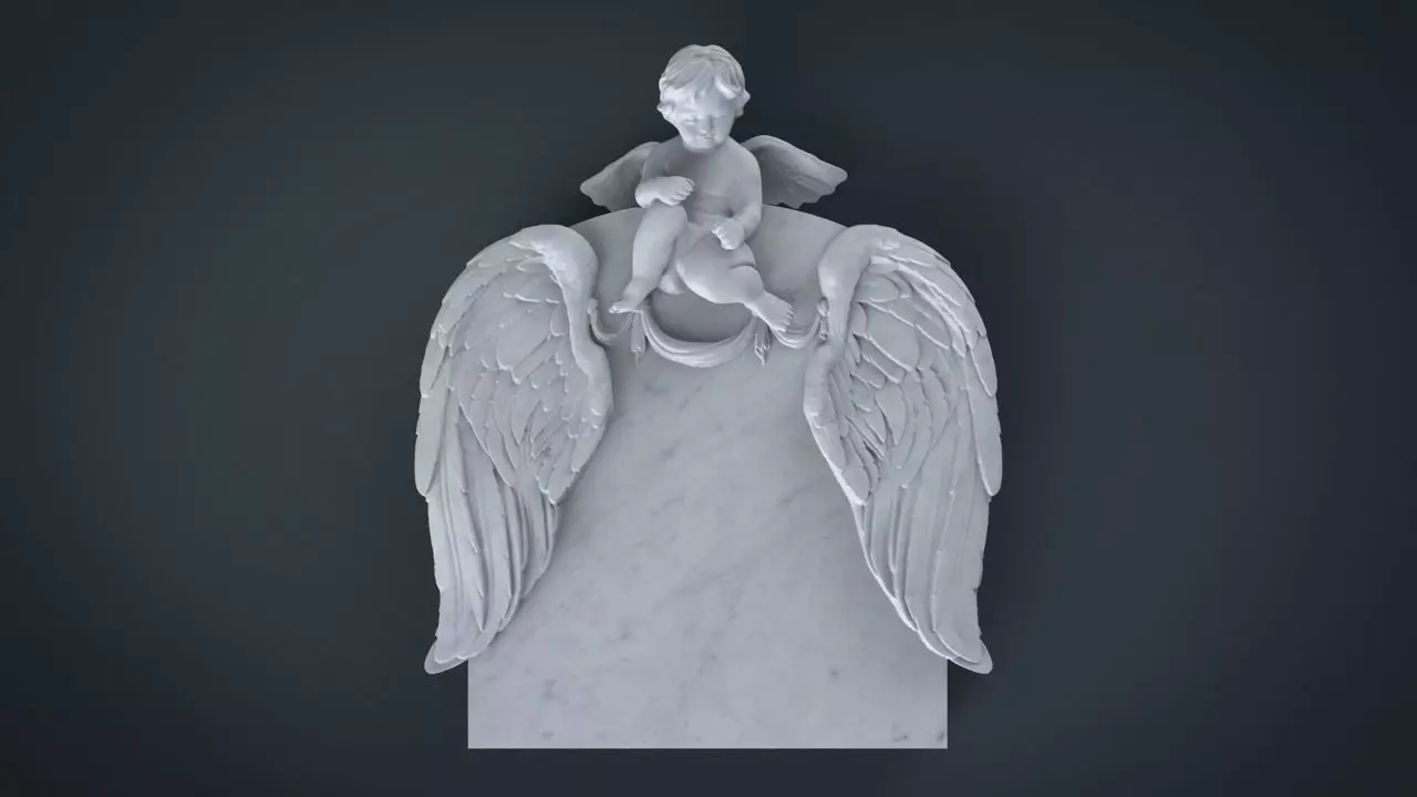 Memorial tombstone with baby angel 3D print model_0