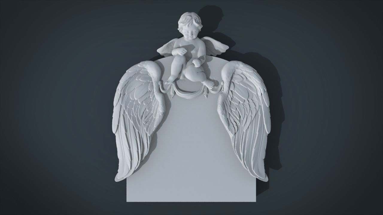 Memorial tombstone with baby angel 3D print model_4