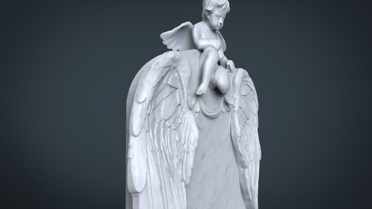 Memorial tombstone with baby angel 3D print model_1