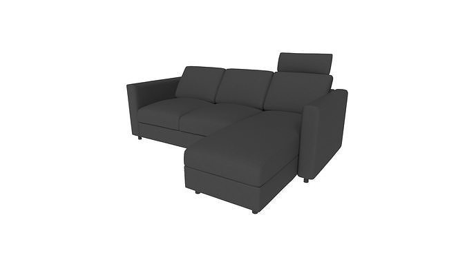 black Sofa  with chaise with headrest 3D model 5