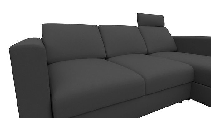 black Sofa  with chaise with headrest 3D model 4