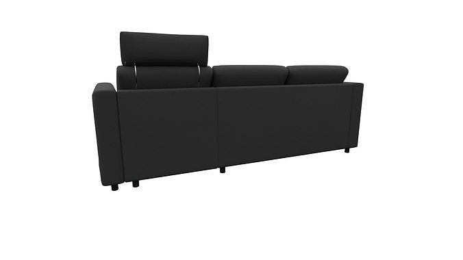 black Sofa  with chaise with headrest 3D model 2