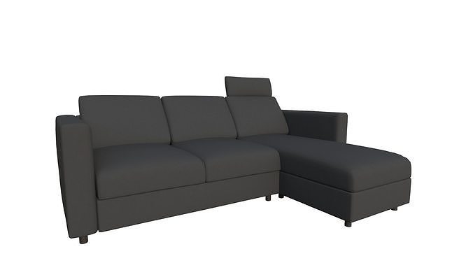 black Sofa  with chaise with headrest 3D model 7