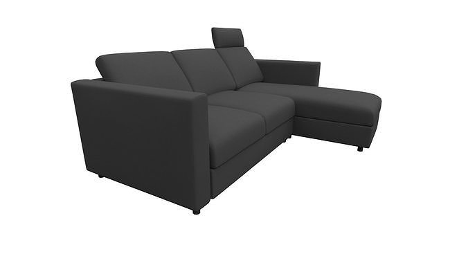 black Sofa  with chaise with headrest 3D model 3