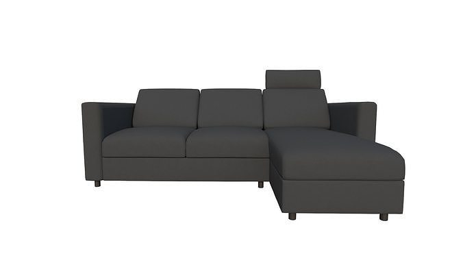 black Sofa  with chaise with headrest 3D model 6