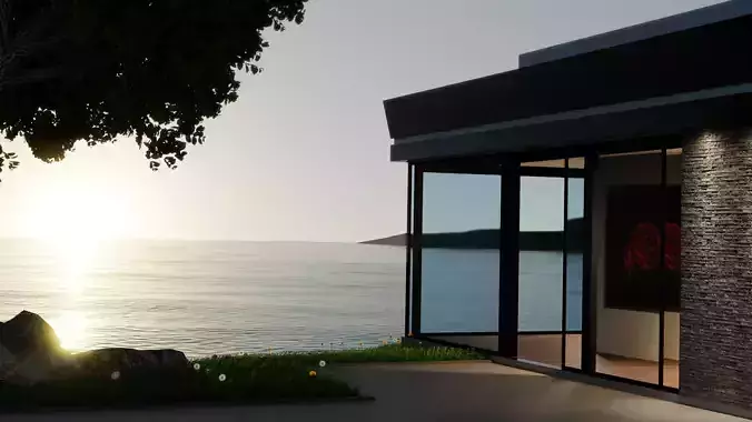 Pavillon with sea landscape